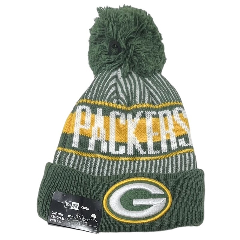 Green Bay Packers Child New Era Striped Cuffed Pom Knit Hat