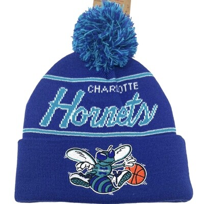 Charlotte Hornets Men's Mitchell & Ness Cuffed Pom Knit Hat Charlotte Hornets Men's Mitchell & Ness Cuffed Pom Knit Hat