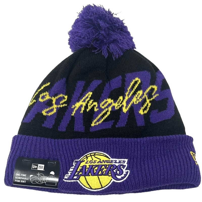 Los Angeles Lakers Men's New Era Cuffed Pom Knit Hat
