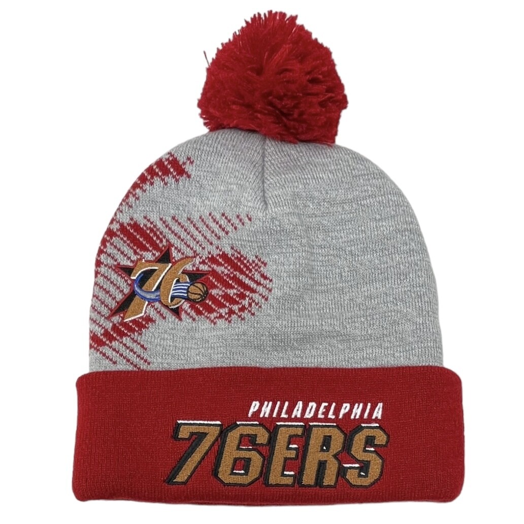Philadelphia 76ers Men’s Mitchell & Ness Gray Hardwood Classics Draft Cuffed Knit Hat with Pom