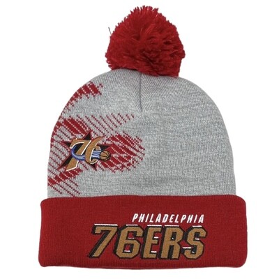 Philadelphia 76ers Men’s Mitchell & Ness Gray Hardwood Classics Draft Cuffed Knit Hat with Pom