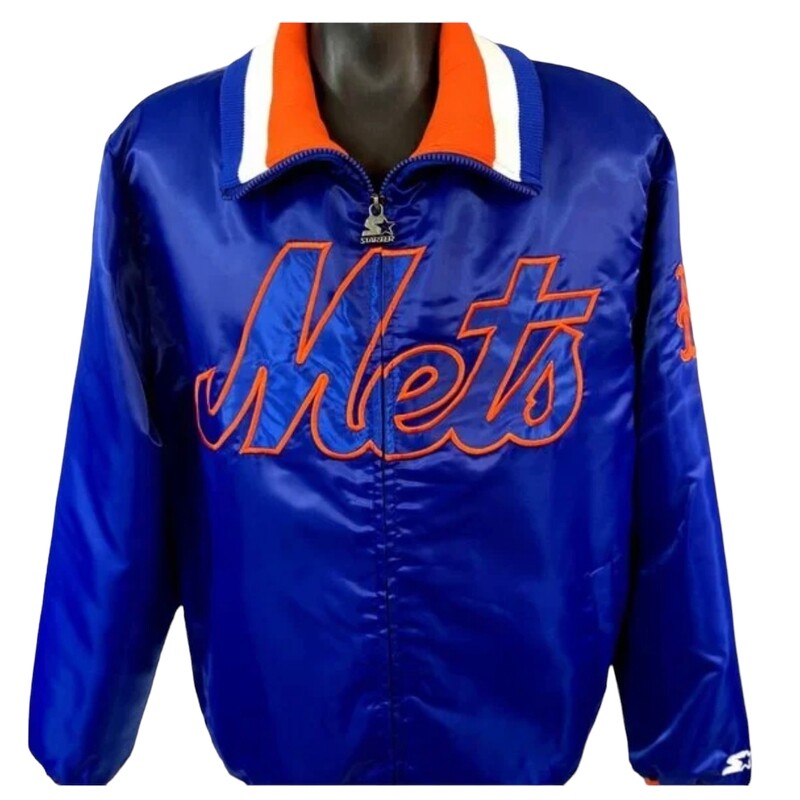 New York Mets Men's Script Starter Satin Full-Snap Varsity Jacket