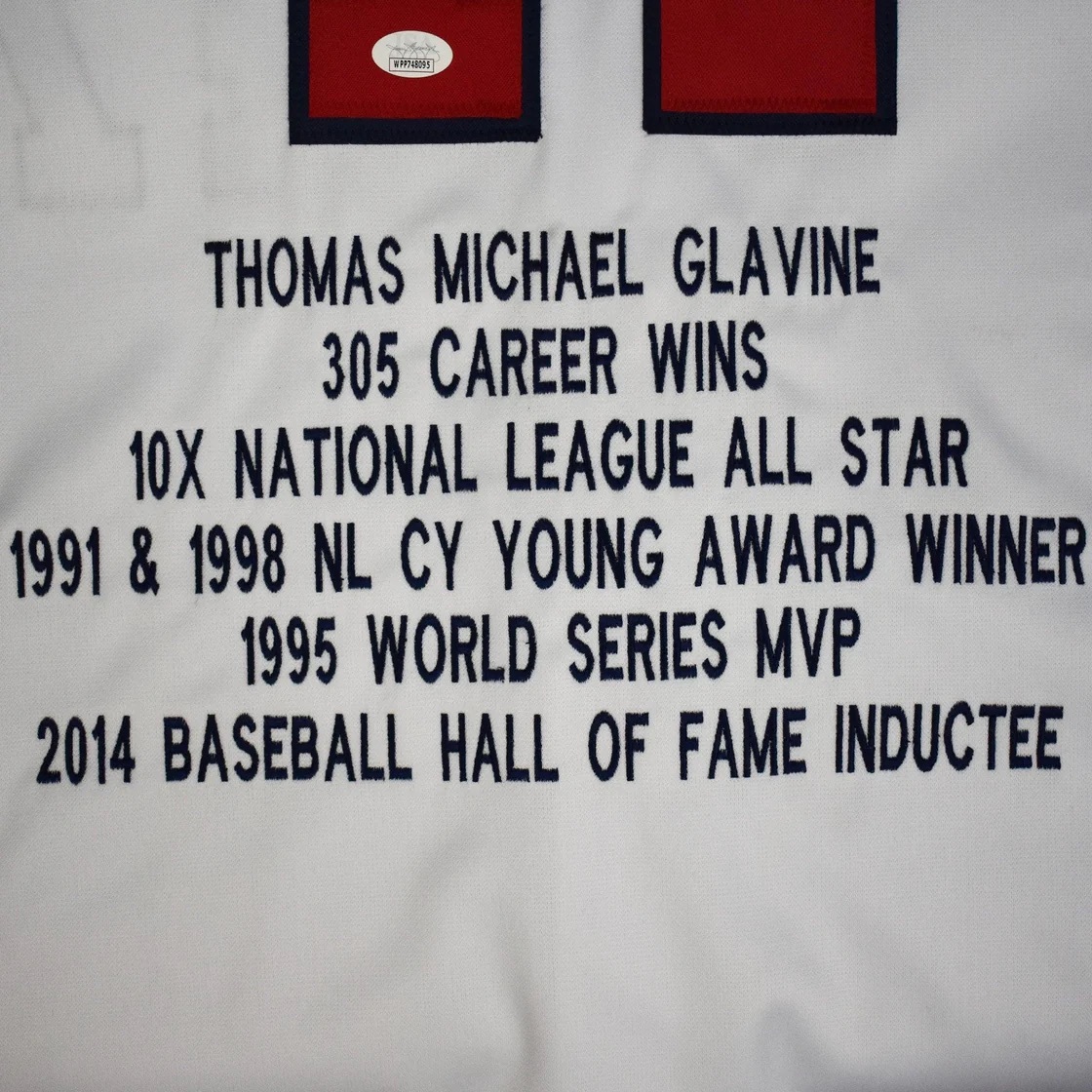 Tom Glavine Signed Atlanta ProStyle White Stats Baseball Jersey