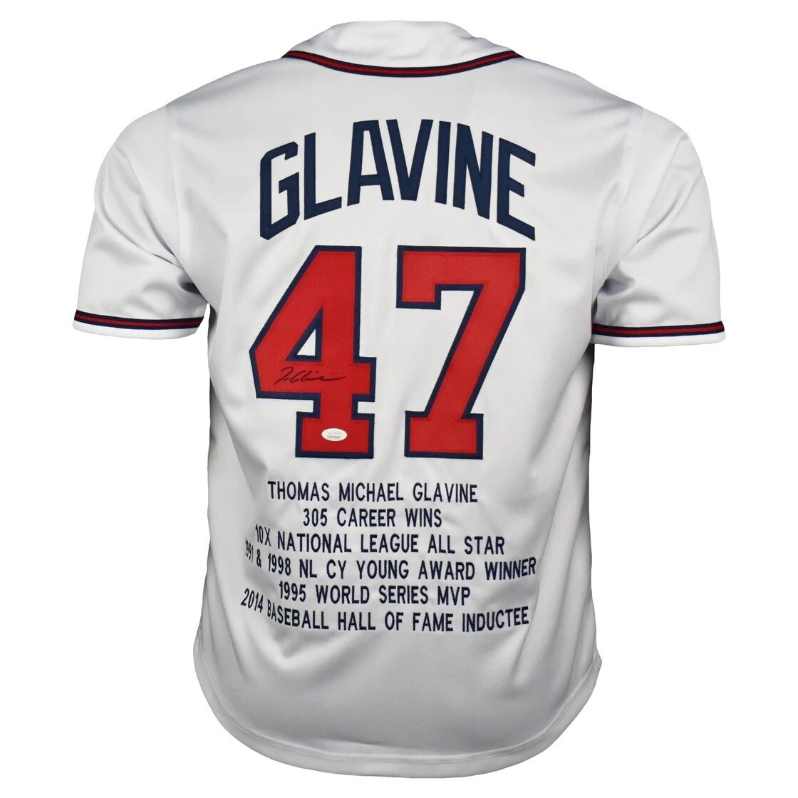 Atlanta Pro Style Tom Glavine White Stats Autographed Jersey