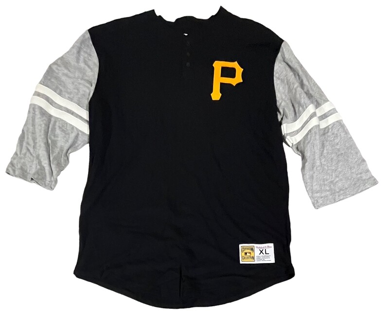 Pittsburgh Pirates Men's Mitchell & Ness Grey & Black Home Stretch 3/4 Sleeve Henley T-Shirt