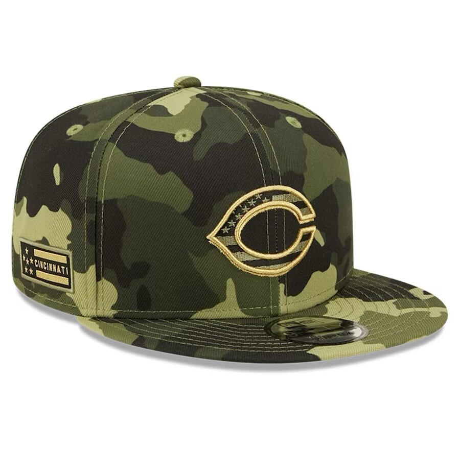 Cincinnati Reds Men’s 2022 New Era Camo Armed Forces Day 9FIFTY Snapback Adjustable Hat