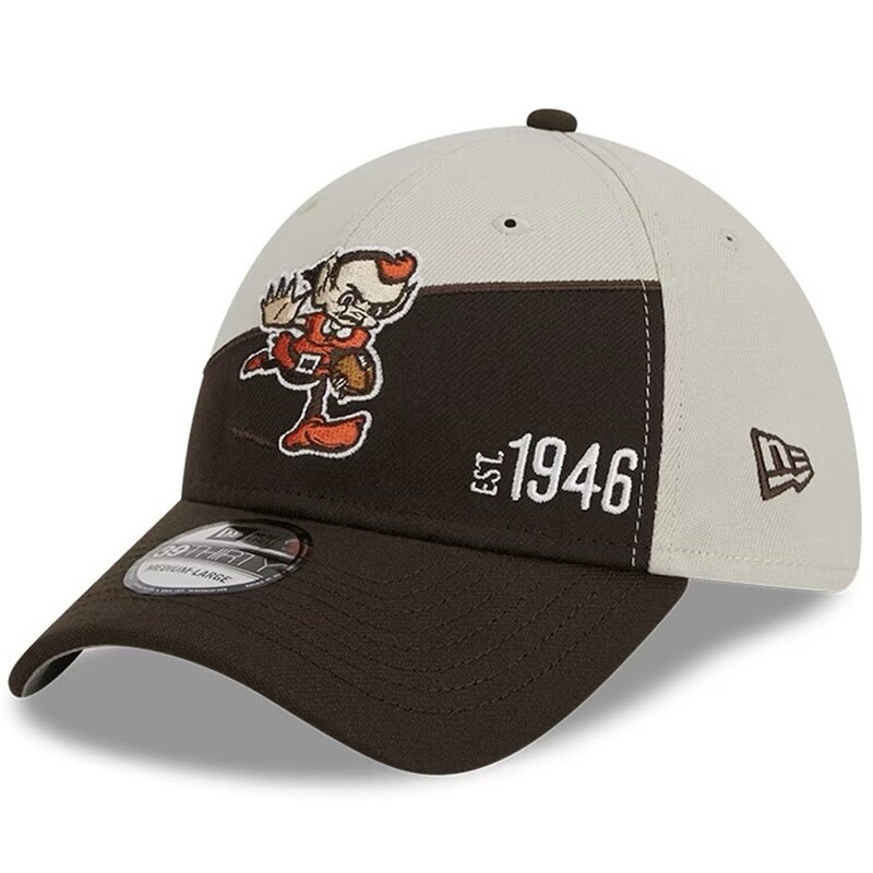 Cleveland Browns Men’s New Era Cream/Brown 2023 Historic 39THIRTY Flex Hat