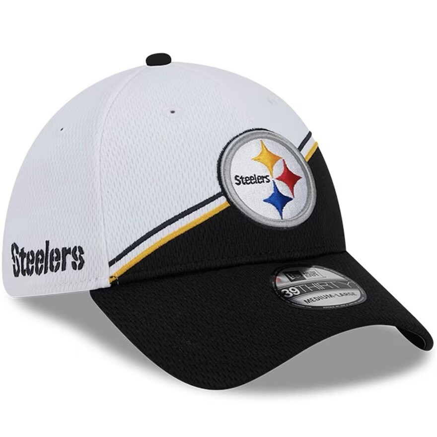 Pittsburgh Steelers Men’s New Era White/Black 2023 Sideline 39THIRTY Flex Hat