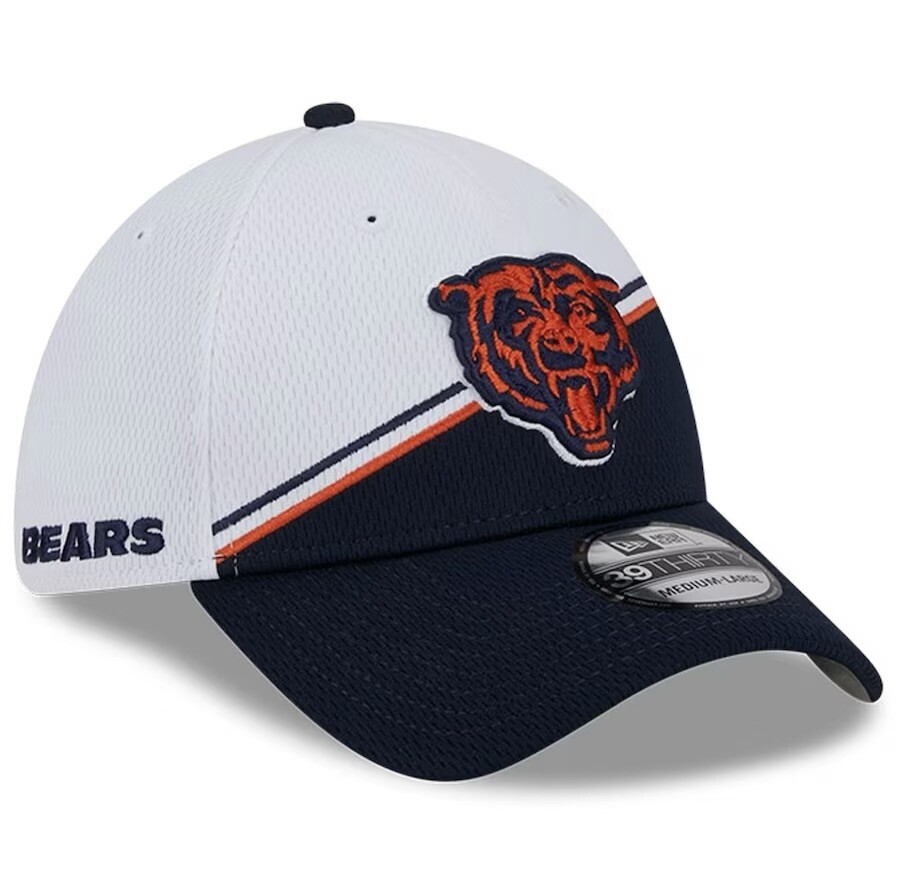 Chicago Bears Men’s New Era White/Navy 2023 Sideline 39THIRTY Flex Hat