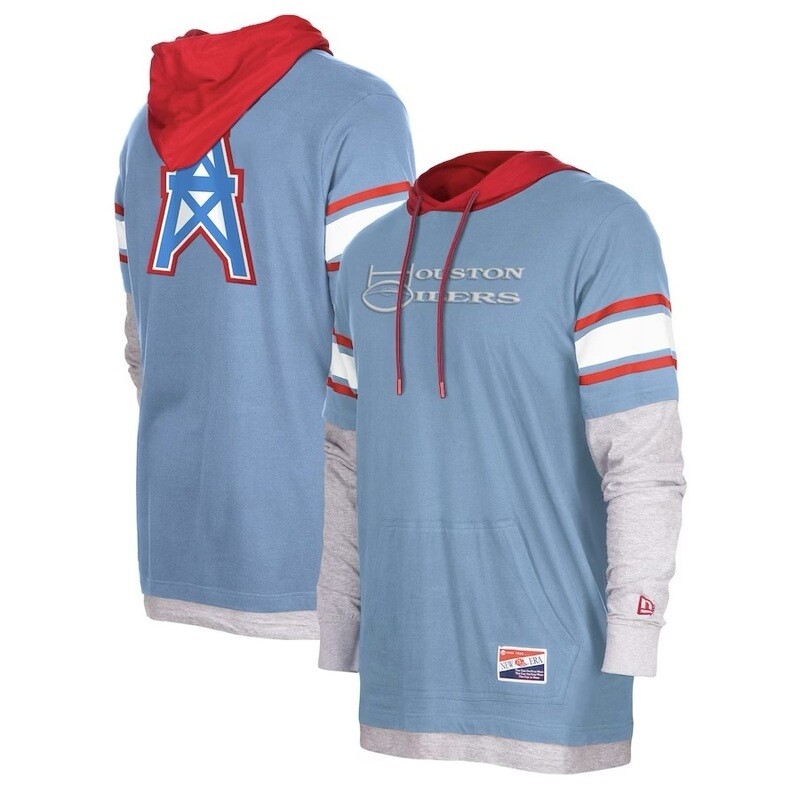 Houston Oilers Men’s New Era Hardwood Classics Throwback Long Sleeve Hoodie T-Shirt