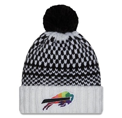 Buffalo Bills Women's 2023 New Era NFL Crucial Catch Cuffed Pom Knit Hat