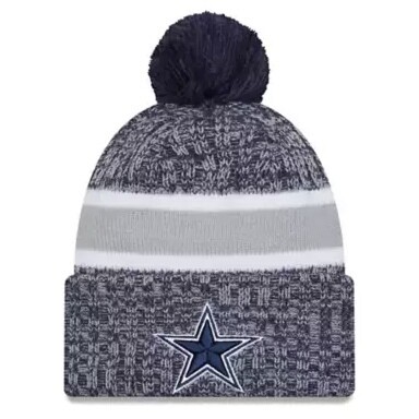 Dallas Cowboys Men’s Navy Blue New Era Sideline Cuffed Pom Knit Hat