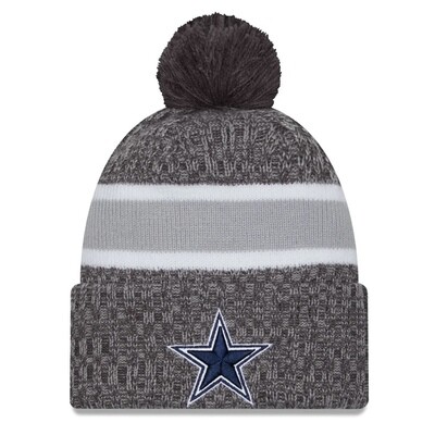 Dallas Cowboys Men’s Grey New Era Sideline Cuffed Pom Knit Hat Dallas Cowboys Men’s Grey New Era Sideline Cuffed Pom Knit Hat
