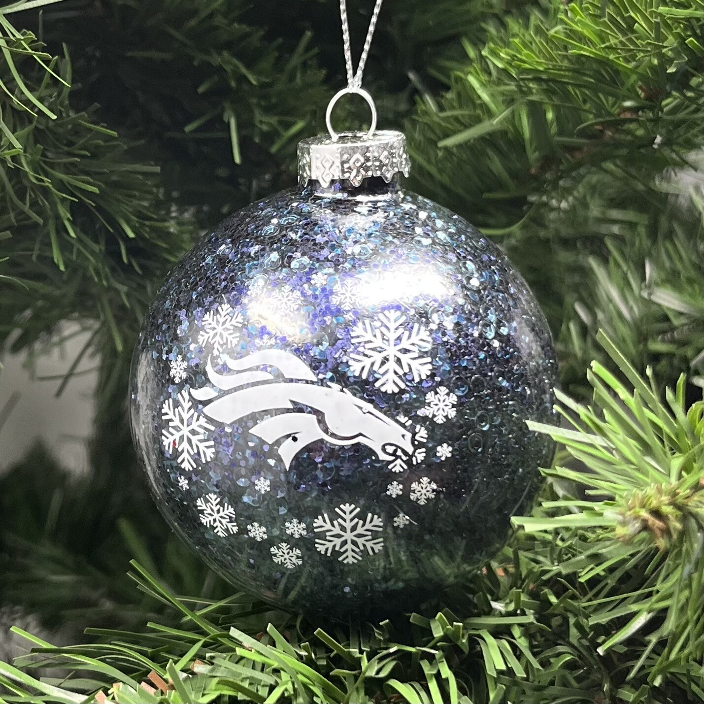 Denver Broncos Glass Ball Glitter Ornament