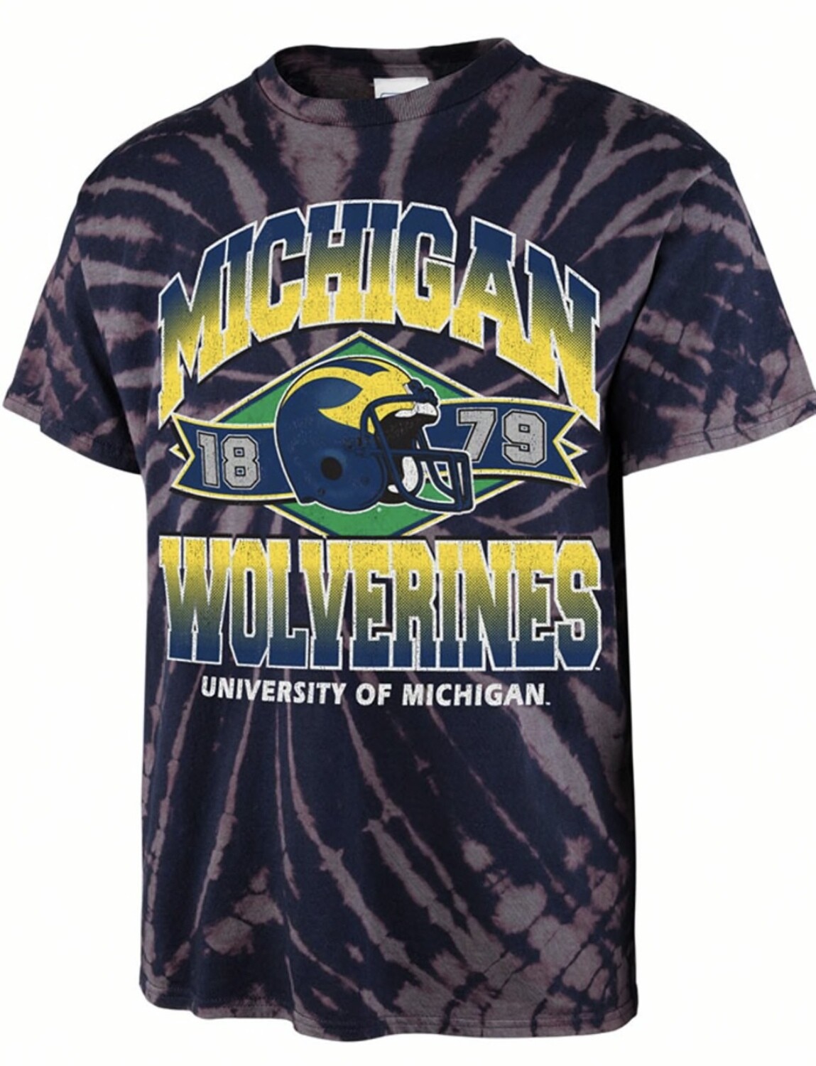 Michigan Wolverines Men’s  47 Brand Blue Tie Dye Brickhouse Vintage Tubular T-Shirt