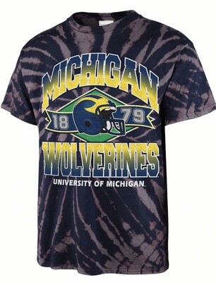 Michigan Wolverines Men’s 47 Brand Blue Tie Dye Brickhouse Vintage Tubular T-Shirt