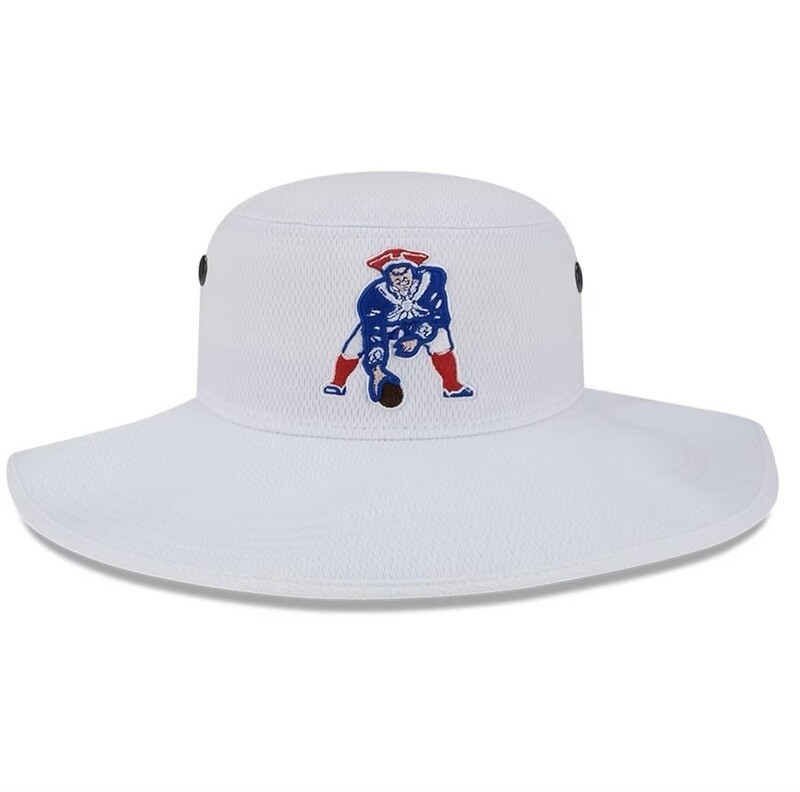 New England Patriots Men’s Retro New Era White 2023 NFL Training Camp Panama Bucket Hat