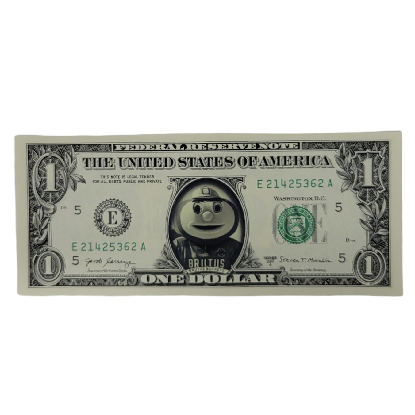 Brutus Buckeye Famous Face Dollar Bill