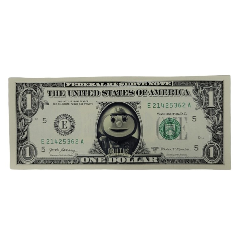 Brutus Buckeye Famous Face Dollar Bill