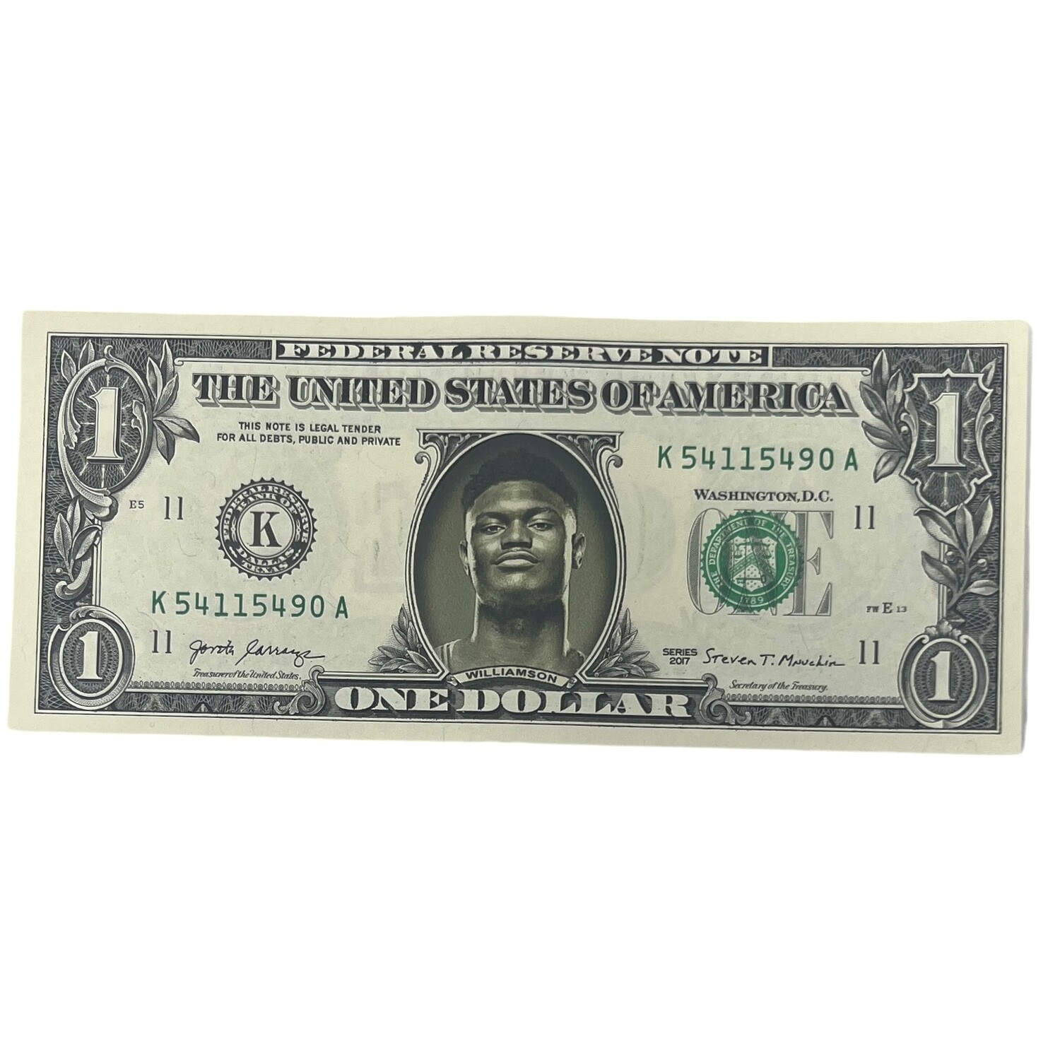 Zion Williamson Famous Face Dollar Bill