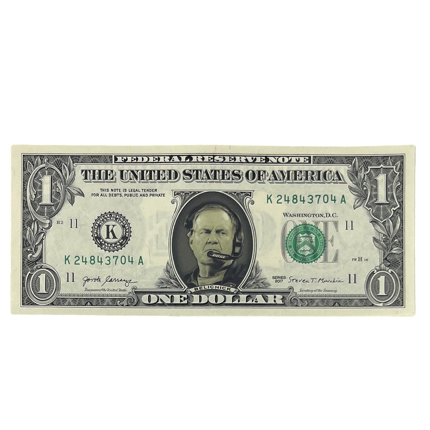 Bill Belichick Famous Face Dollar Bill