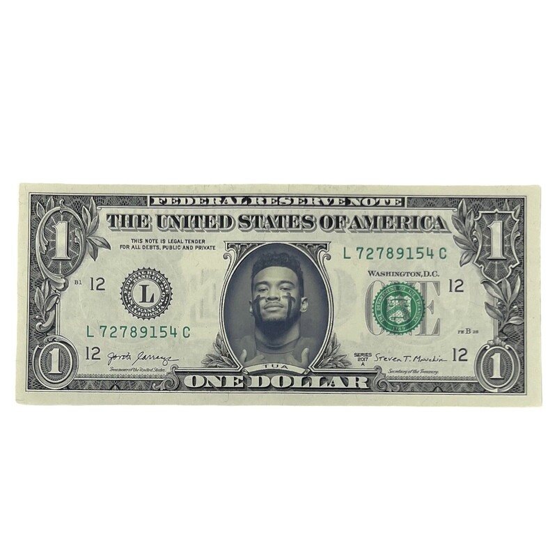 Tua Tagovailoa Famous Face Dollar Bill