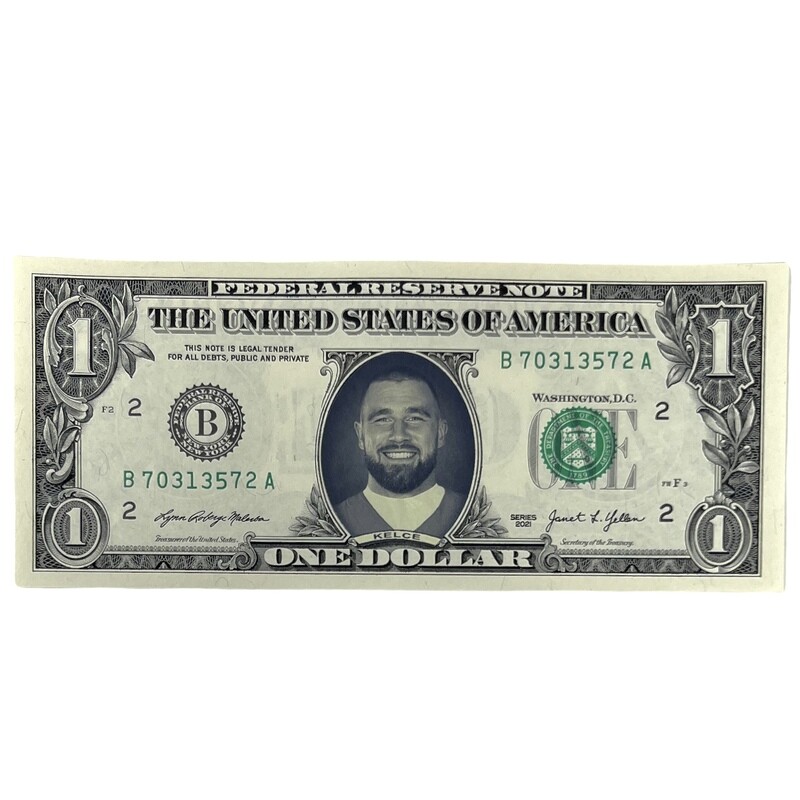 Travis Kelce Famous Face Dollar Bill