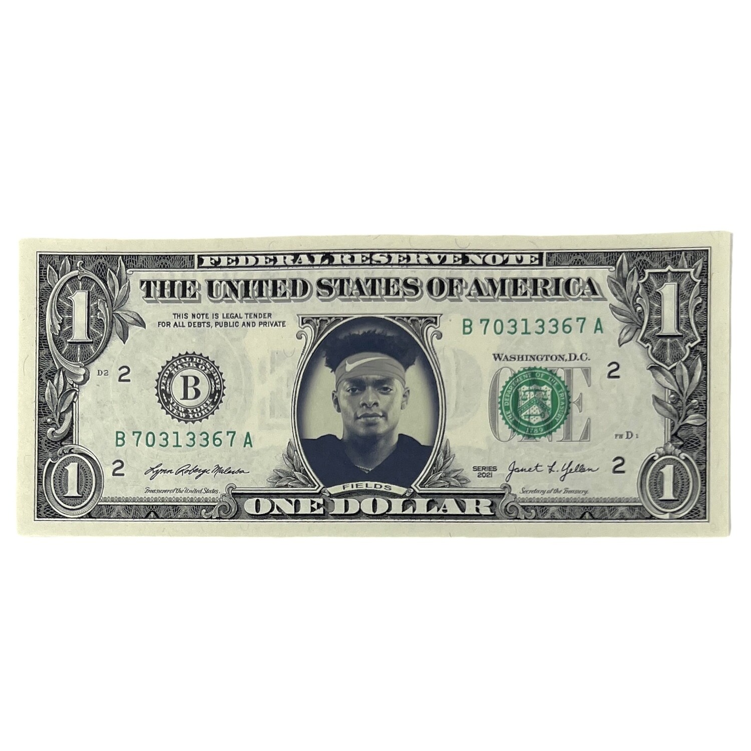 Justin Fields Famous Face Dollar Bill