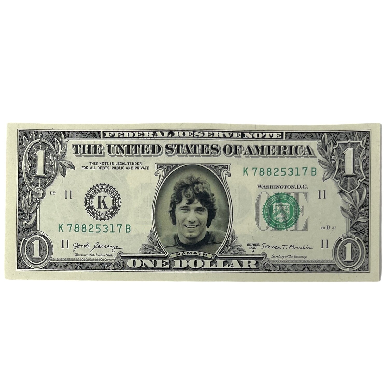 Joe Namath Famous Face Dollar Bill