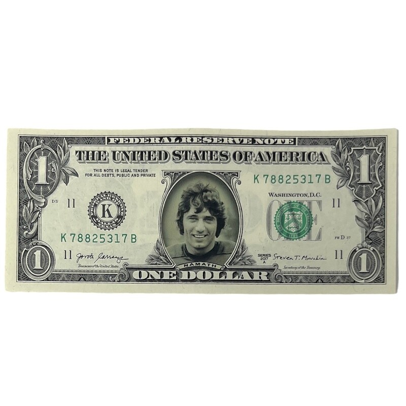 Joe Namath Famous Face Dollar Bill
