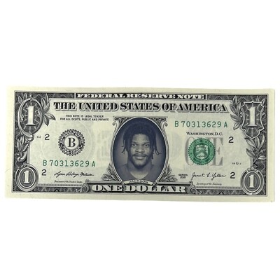 Lamar Jackson Famous Face Dollar Bill
