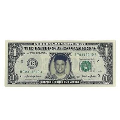 Patrick Mahomes Famous Face Dollar Bill