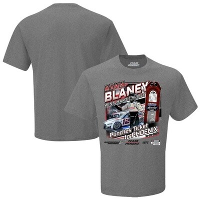 Ryan Blaney Men’s Checkered Flag Sports Heather Charcoal 2023 Xfinity 500 Race Winner T-Shirt