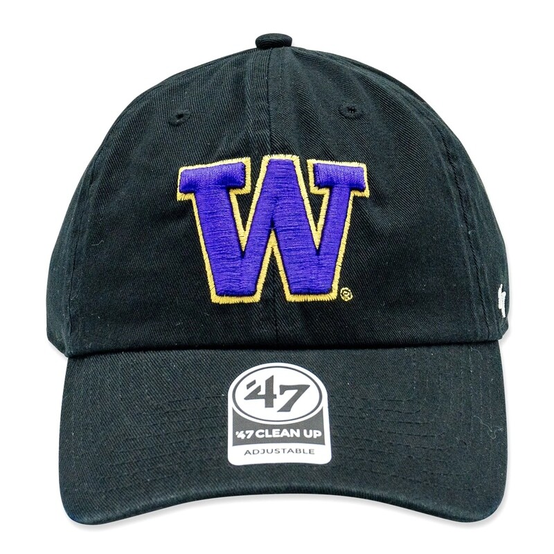 Washington Huskies Men’s Black 47 Brand Clean Up Adjustable Hat