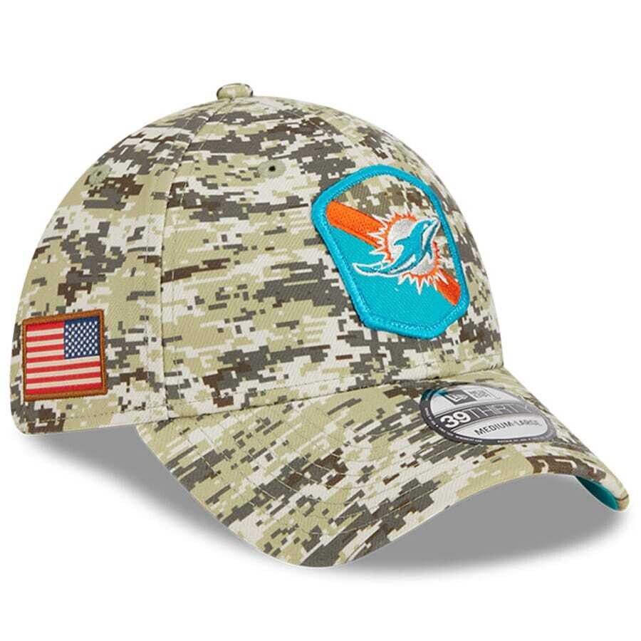 Miami Dolphins Men's Camo New Era 2023 Salute To Service 39THIRTY Flex Hat