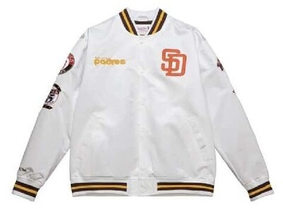 San Diego Padres Men’s Mitchell & Ness White City Collection Satin Full-Snap Varsity Jacket