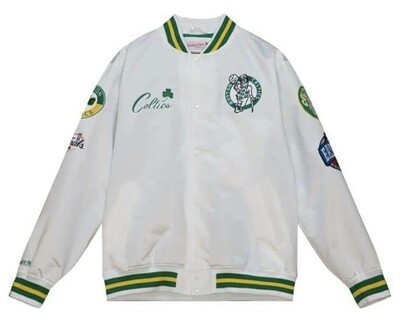 Boston Celtics Men’s Mitchell & Ness White City Collection Satin Full-Snap Varsity Jacket