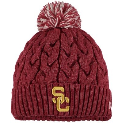 USC Trojans Women's New Era Cardinal Cozy Cable Cuffed Knit Hat with Pom