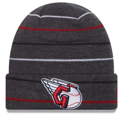 Cleveland Guardians Men's New Era Charcoal Rowed Striped Cuffed Knit Hat