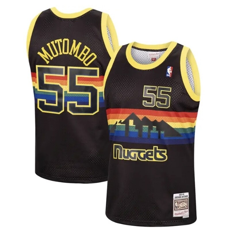 Denver Nuggets Dikembe Mutombo 1991-92 Men's Black Rainbow Mitchell & Ness Reload Swingman Jersey