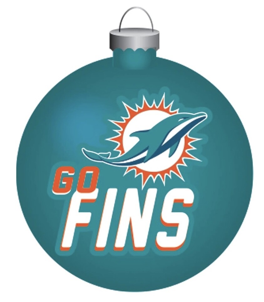 Miami Dolphins Go Fins Blown Glass Ornament