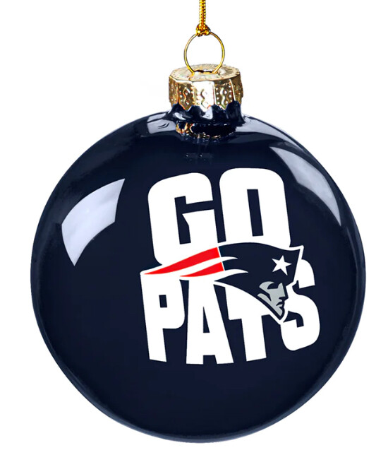 New England Patriots Go Pats Blown Glass Ornament