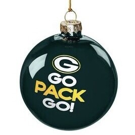 Green Bay Packers Go Pack Go Blown Glass Ornament