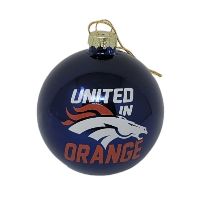 Denver Broncos United In Orange Blown Glass Ornament