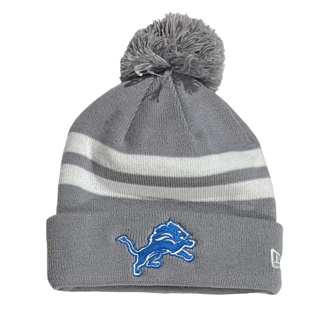 Detroit Lions Men's Gray New Era Cuffed Pom Knit Hat