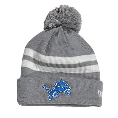 Detroit Lions Men's Gray New Era Cuffed Pom Knit Hat