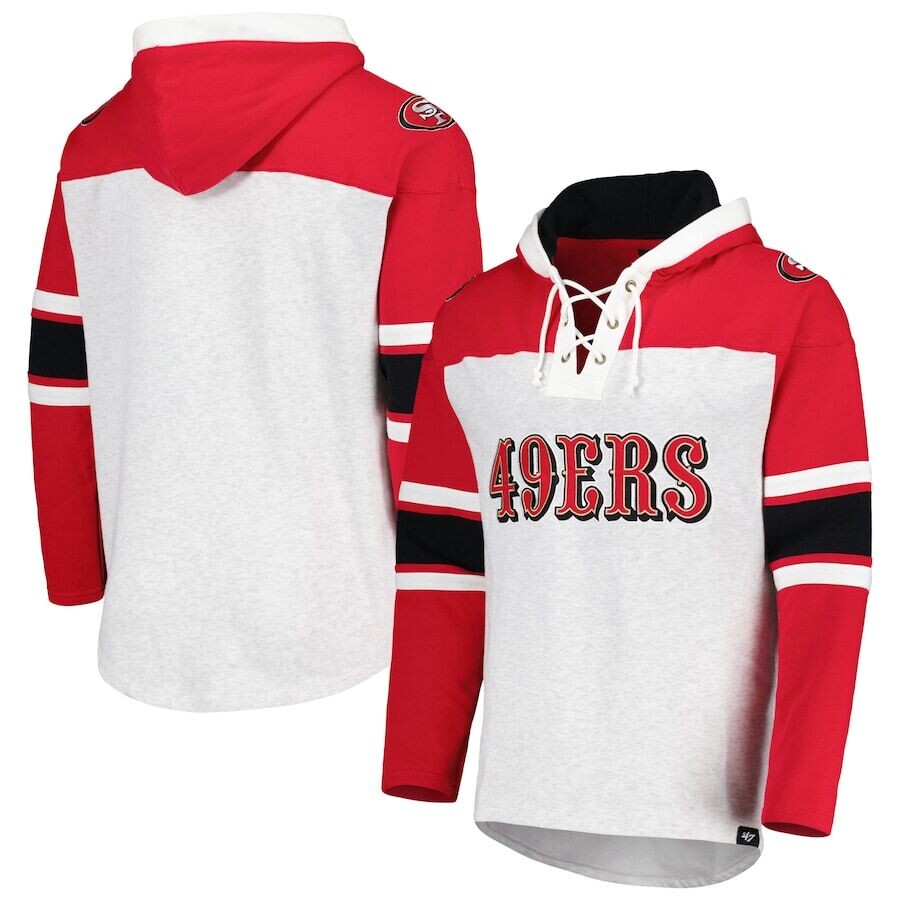 San Francisco 49ers Men's Heather Gray Gridiron Lace-Up Pullover Hoodie