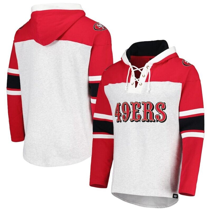 San Francisco 49ers Men’s Heather Gray Gridiron Lace-Up Pullover Hoodie