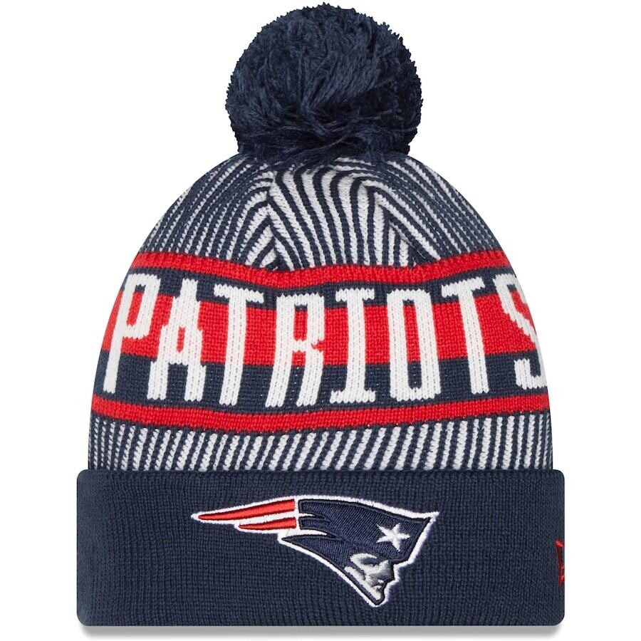 New England Patriots Men's New Era Striped Cuffed Pom Knit Hat