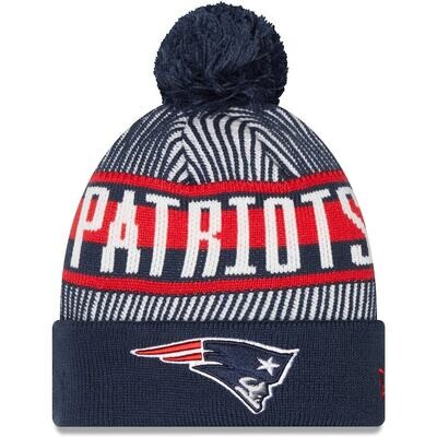 New England Patriots Men's New Era Striped Cuffed Pom Knit Hat